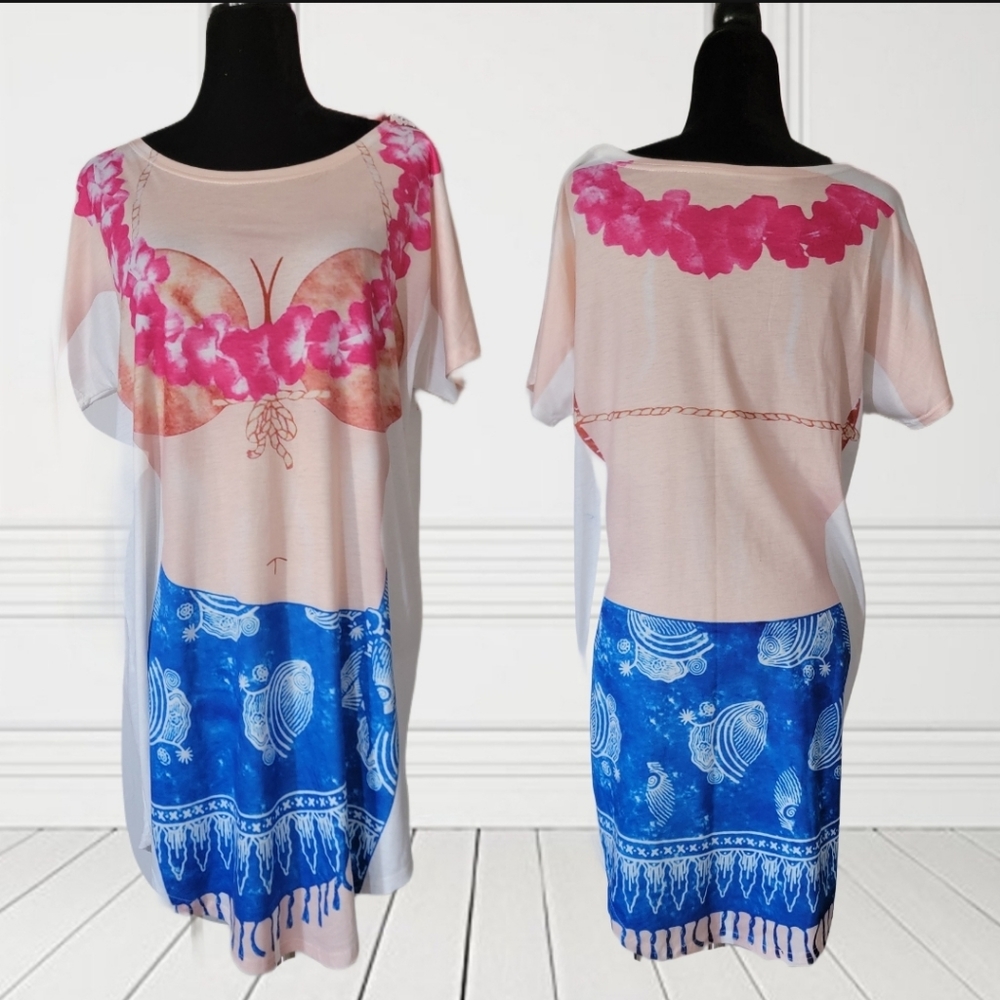 Bellady Hawaiian Bikini Cover Up White T Shirt